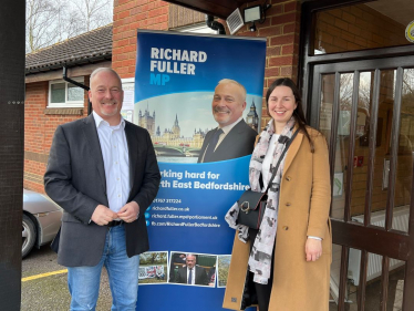 Richard with Cllr Phillippa Martin-Moran-Bryant at Great Barford Village Hall for drop-in surgery