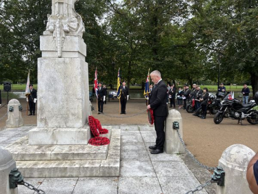 Richard laying a wreath at Bedford War Memorial to commemorate Operation Market Garden