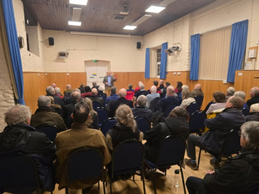 Richard Fuller addressing the Biddenham town hall meeting