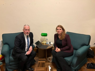 Richard Fuller with  Minister for Local Government, Alison McGovern discussing Cleat Hill
