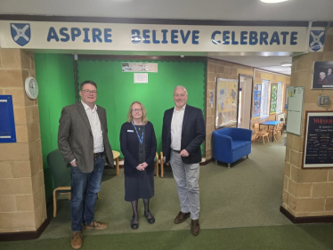 Richard Fuller MP at St Andrew's School Biggleswade with Head Teacher Sue Rolfe and school governor, Cllr Jonathan Woodhead 
