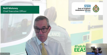 Screenshot of Richard Fuller MP meeting online with Chief Executive of the East of England Ambulance Service NHS Trust (EEAST), Neill Moloney