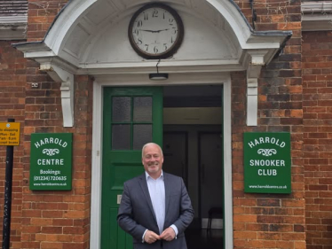 Richard Fuller MP outside the Harrold Centre