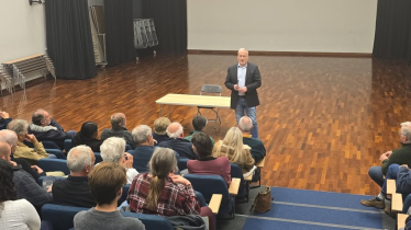 Richard Fuller MP addressing residents at Keysoe Town Hall