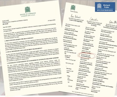 Image of the letter to the CMA