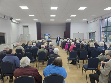 Richard Fuller MP at Bromham Village Hall addressing a public meeting