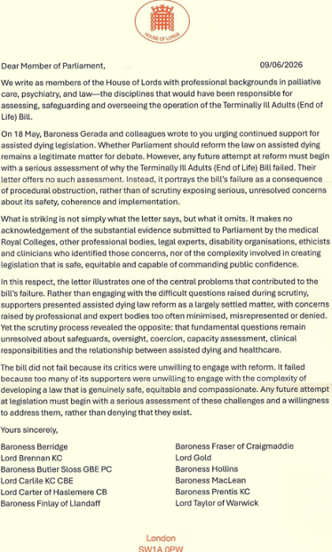 Image of Peers end of life bill