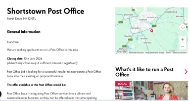Advert from Post Office Website