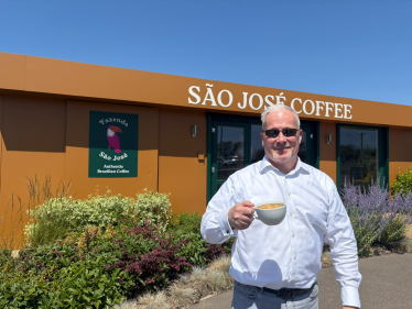 Richard enjoying a coffee at Sao Jose in Ravensden