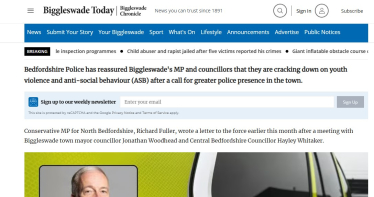 Screenshot of Biggleswade Chronicle article