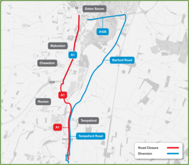 National Highways A1 Southbound Diversion Map