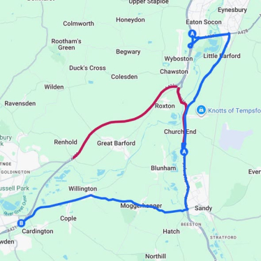 A1 and A421 diversion map