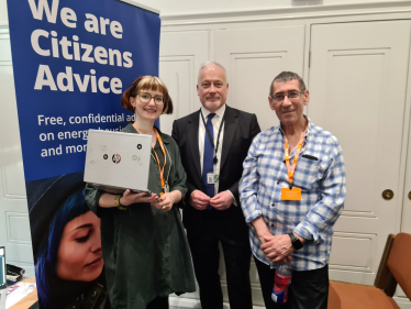 Richard Fuller MP with Carlos Hagi and Helen Walpole from Citizens Advice Bureau 