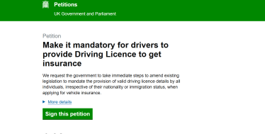 screenshot of parliamentary petition