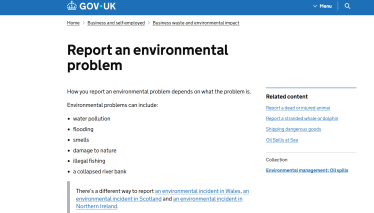 Image of Environment Agency online reporting tool