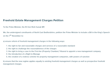 Richard's freehold estate management charges petition text