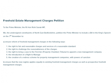 Richard's freehold estate management charges petition text