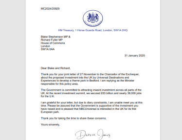 Image of Treasury Minister's reply on Universal