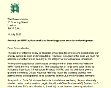 Solar farm joint letter to PM