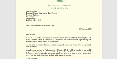 Image of Richard Fuller MP's letter to National Highways re A1 improvements in light of expected housebuilding in Tempsford