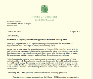 Image of Richard's letter to Network Rail