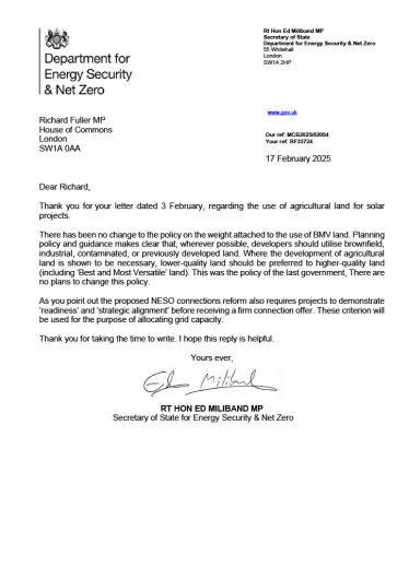 Response from Ed Miliband re BMV Land