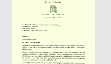Image of letter to the SoS re A1 and A421