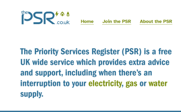 Screenshot of PSR homepage
