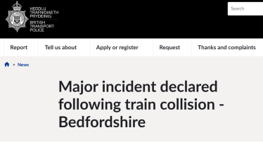 Screenshot of British Transport Police news page
