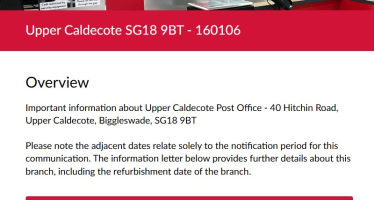 Screenshot from Post Office Website