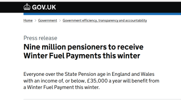 Image of government press release on winter fuel